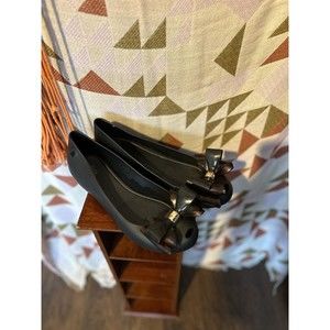 Melissa Size 10 Jelly Ballet Flats Large Bow Slip On Black Brown Ultragirl Swee